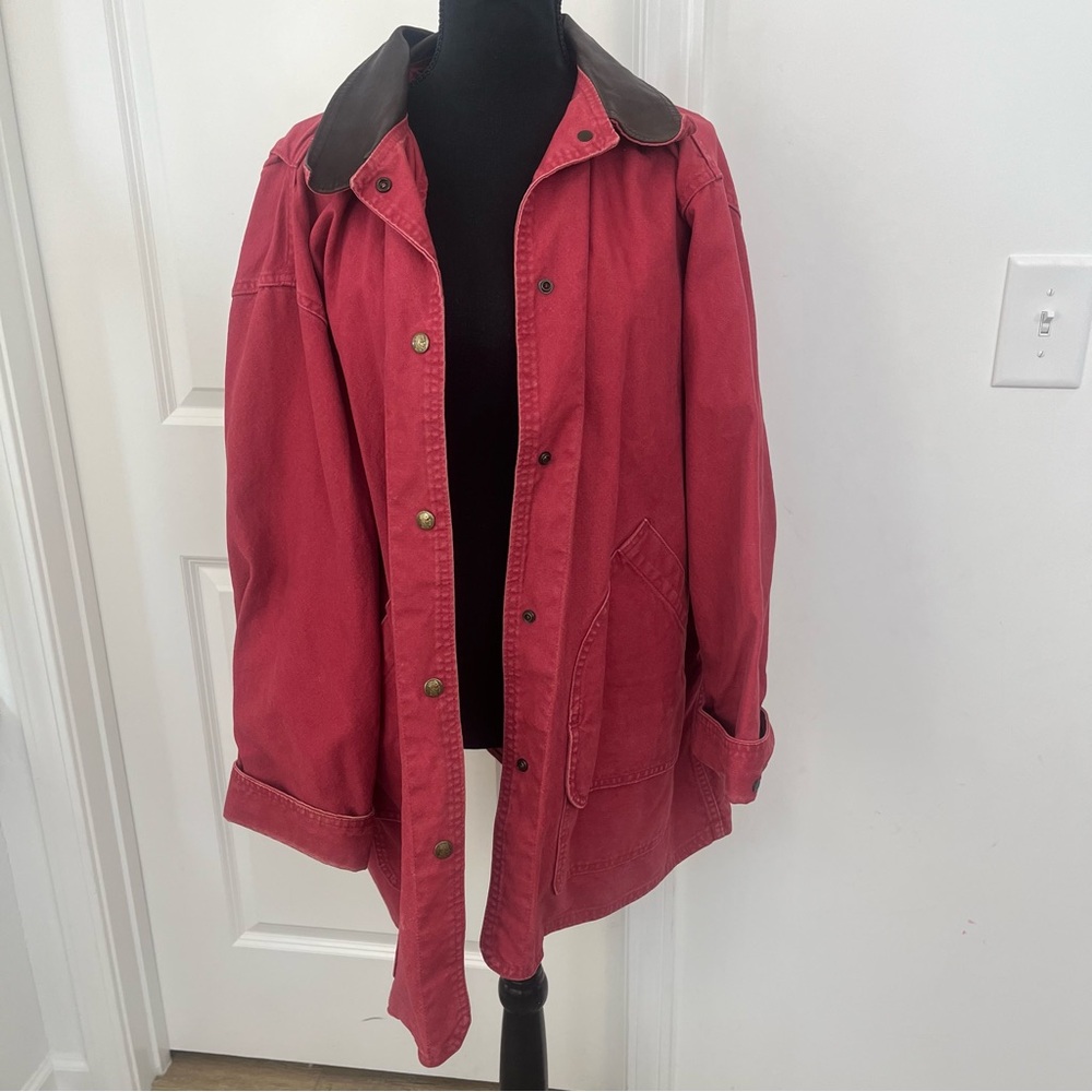 Woolrich Red Barn Jacket with Dark Brown Collar